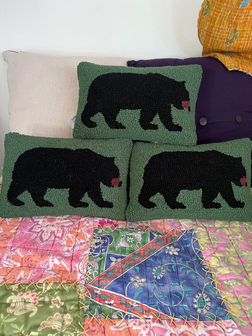 NWT Peking Handicraft Wool Black Bear Pillow